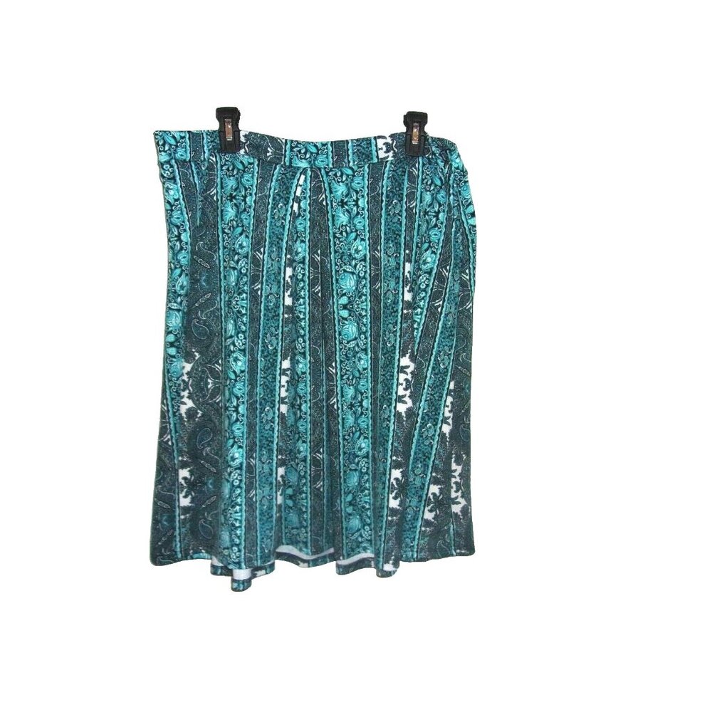 Ashley Stewart Aqua Black White Paisley Pleated Skirt Plus Size 18